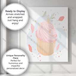 Pastel Pink Buttercream Cupcake Watercolour Dessert Illustration Canvas Wall Art Print Decor Picture Ready To Hang - thumbnail 3
