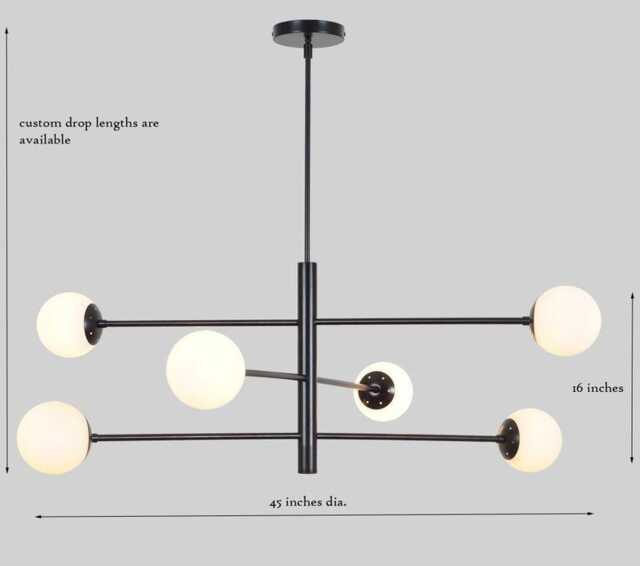 Mid Century Sputnik Chandelier - Blackened Brass, 6 Matte White Globes - image 1