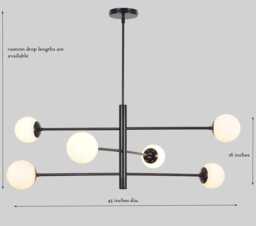 Mid Century Sputnik Chandelier - Blackened Brass, 6 Matte White Globes - thumbnail 1