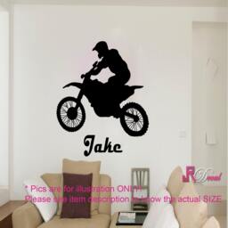 Personalized Motorbike Vinyl Wall Decal, Boy's Room Decor - thumbnail 1