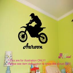 Personalized Motorbike Vinyl Wall Decal, Boy's Room Decor - thumbnail 2