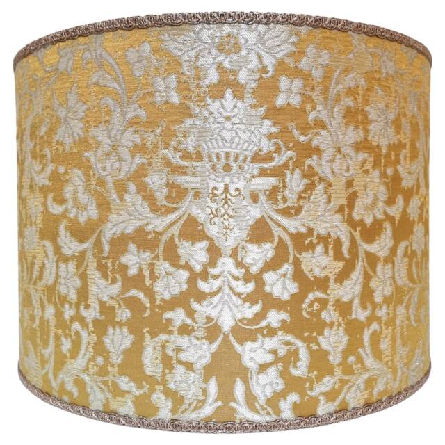 Drum Lamp Shade in Silk Jacquard Rubelli Fabric Gold & Silver Les Indes Galantes Pattern Round Lampshade - Handmade Italy - image 1