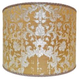 Drum Lamp Shade in Silk Jacquard Rubelli Fabric Gold & Silver Les Indes Galantes Pattern Round Lampshade - Handmade Italy - thumbnail 3