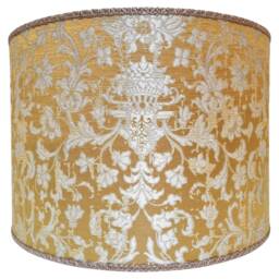 Drum Lamp Shade in Silk Jacquard Rubelli Fabric Gold & Silver Les Indes Galantes Pattern Round Lampshade - Handmade Italy