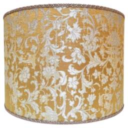 Drum Lamp Shade in Silk Jacquard Rubelli Fabric Gold & Silver Les Indes Galantes Pattern Round Lampshade - Handmade Italy - thumbnail 2