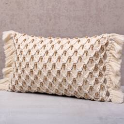 Off-White Cotton Macrame Bohemian, Bali Style Pillow Cover, Decorative Handmade Throw Cover, Embroidered Cover Wlcc029 - thumbnail 3