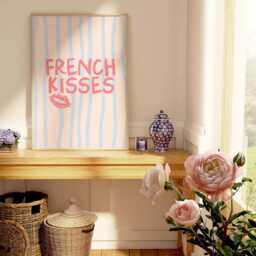 French Kisses Print Coquette Pink & Blue Striped Poster - thumbnail 3