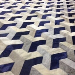 Patchwork Cowhide Rug, Free Shipping - Model Atacama 6/8' X 10' Mix Of Grey, Whites & Navy Blue - thumbnail 3