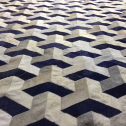 Patchwork Cowhide Rug, Free Shipping - Model Atacama 6/8' X 10' Mix Of Grey, Whites & Navy Blue - thumbnail 2