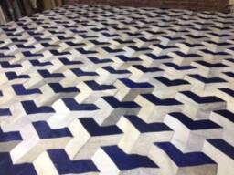 Patchwork Cowhide Rug, Free Shipping - Model Atacama 6/8' X 10' Mix Of Grey, Whites & Navy Blue - thumbnail 1