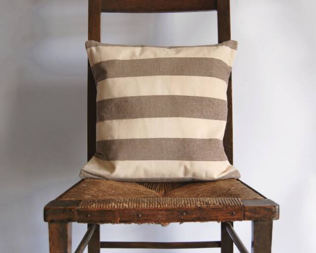 Handmade Striped Linen Cushion - Brown & Cream Breton Pillow - image 1