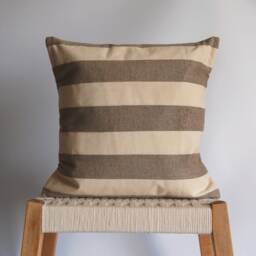 Handmade Striped Linen Cushion - Brown & Cream Breton Pillow - thumbnail 3