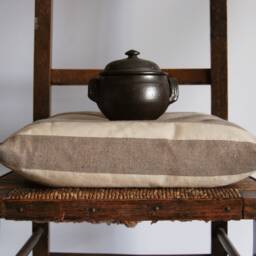 Handmade Striped Linen Cushion - Brown & Cream Breton Pillow - thumbnail 2