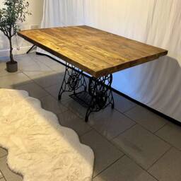 Dining Table, Beautiful Large, Solid, Rustic Table With Singer Base - thumbnail 2