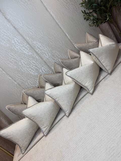 Cream Gold Taupe Herringbone Cushion Cover - Bella Luxury Fabric Piped Pillow in All Sizes Made UK Elegant Sofa Or Bed Accent - image 1