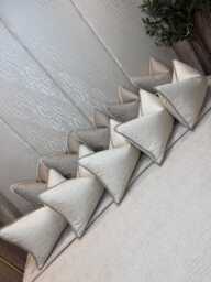 Cream Gold Taupe Herringbone Cushion Cover - Bella Luxury Fabric Piped Pillow in All Sizes Made UK Elegant Sofa Or Bed Accent - thumbnail 1