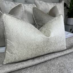 Cream Gold Taupe Herringbone Cushion Cover - Bella Luxury Fabric Piped Pillow in All Sizes Made UK Elegant Sofa Or Bed Accent - thumbnail 3