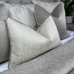 Cream Gold Taupe Herringbone Cushion Cover - Bella Luxury Fabric Piped Pillow in All Sizes Made UK Elegant Sofa Or Bed Accent - thumbnail 2