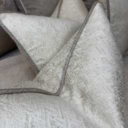 Cream Gold Taupe Herringbone Cushion Cover - Bella Luxury Fabric Piped Pillow in All Sizes Made UK Elegant Sofa Or Bed Accent - thumbnail 4