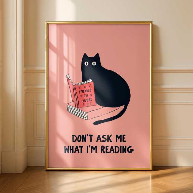 Black Cat Art Print - Book Lover Poster Smut Modern Gift Library Decor - image 1