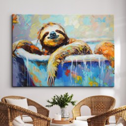 Sloth in Bath Tub Animal Bathroom Oil Painting Framed Poster Print Or Canvas Wall Decor Art Home Interior Gift For Giraffe Lover - thumbnail 1