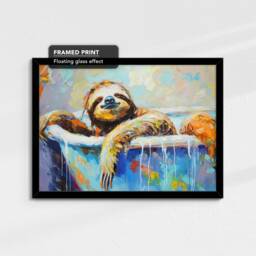 Sloth in Bath Tub Animal Bathroom Oil Painting Framed Poster Print Or Canvas Wall Decor Art Home Interior Gift For Giraffe Lover - thumbnail 2