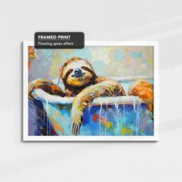 Sloth in Bath Tub Animal Bathroom Oil Painting Framed Poster Print Or Canvas Wall Decor Art Home Interior Gift For Giraffe Lover - thumbnail 3