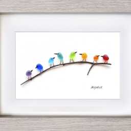 Rainbow Birds - Sea Glass & Driftwood Picture Framed Handmade Wall Art - thumbnail 2