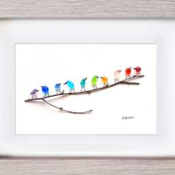 Rainbow Birds - Sea Glass & Driftwood Picture Framed Handmade Wall Art - thumbnail 3