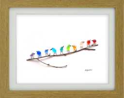 Rainbow Birds - Sea Glass & Driftwood Picture Framed Handmade Wall Art - thumbnail 1