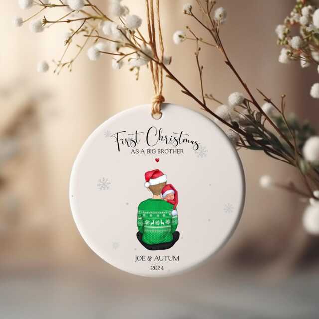 First Christmas As A Big Brother Bauble, Newborn Baby Xmas Tree Decoration, New 1st Gift - image 1