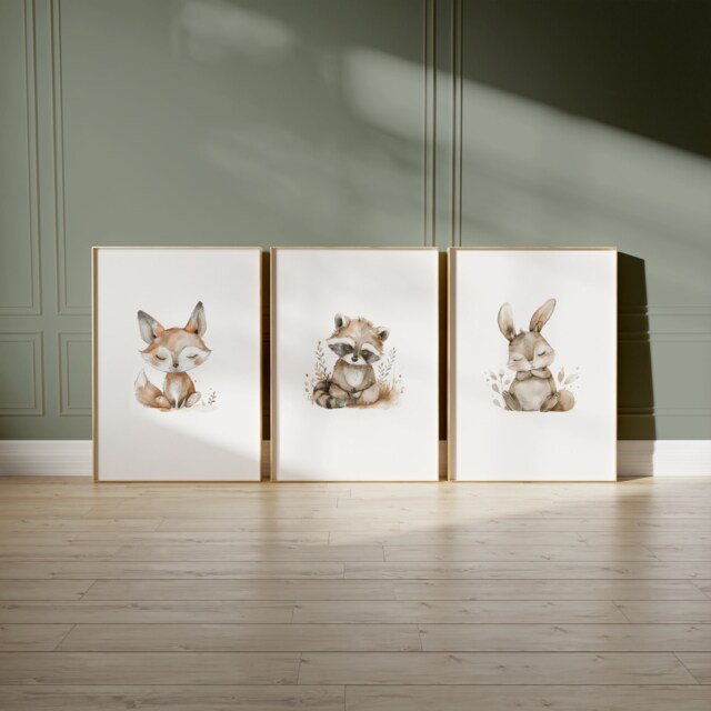 Woodland Nursery Prints Baby Room Decor, Wall Art Gift, Animal Kids Forest - image 1
