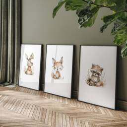Woodland Nursery Prints Baby Room Decor, Wall Art Gift, Animal Kids Forest - thumbnail 3