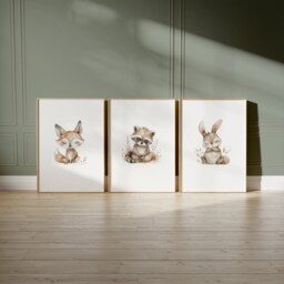 Woodland Nursery Prints Baby Room Decor, Wall Art Gift, Animal Kids Forest - thumbnail 1