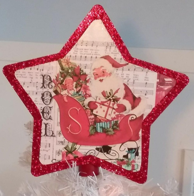 Handmade Vintage Santa Christmas Tree Topper Retro Kitsch Decor