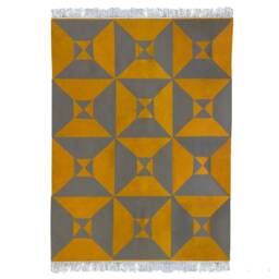 Grey Yellow Flatwoven Wool Kilim Rug Southwestern Contemporary Mustard Gray Area Accent Runner 2x3 5x8 8x10 Living Room Rug Carpet - thumbnail 2