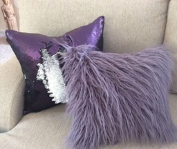 Lavender Faux Fur Pillow Cover, Mongolian Style Throw - thumbnail 1