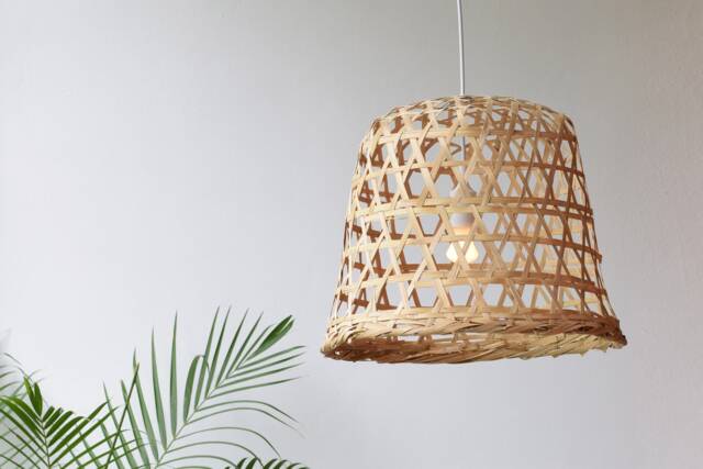Handmade Woven Pendant Light - Bamboo Rattan Weave Boho Rustic Lamp - image 1