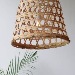 Handmade Woven Pendant Light - Bamboo Rattan Weave Boho Rustic Lamp - thumbnail 2
