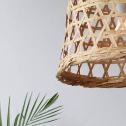 Handmade Woven Pendant Light - Bamboo Rattan Weave Boho Rustic Lamp - thumbnail 3