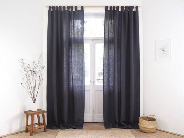 Charcoal Heavy Linen Curtain Panel, Tab Top Stonewashed Drape - 1 Pc - image 1