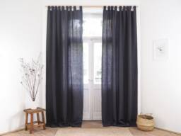 Charcoal Heavy Linen Curtain Panel, Tab Top Stonewashed Drape - 1 Pc - thumbnail 1