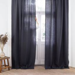 Charcoal Heavy Linen Curtain Panel, Tab Top Stonewashed Drape - 1 Pc - thumbnail 2