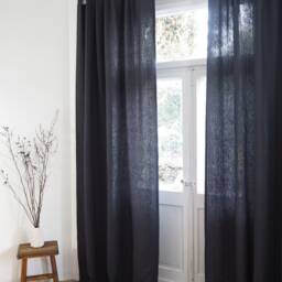 Charcoal Heavy Linen Curtain Panel, Tab Top Stonewashed Drape - 1 Pc - thumbnail 3