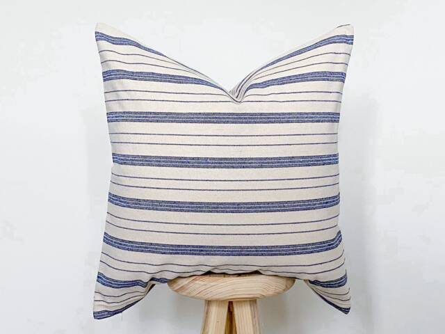 Blue Striped Farmhouse Pillow Cover Woven Country Cushion - 20 Inch - image 1