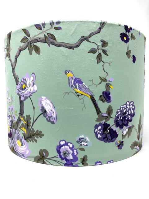 Bird Garden Lampshade Teal Floral Drum Light Shade - image 1