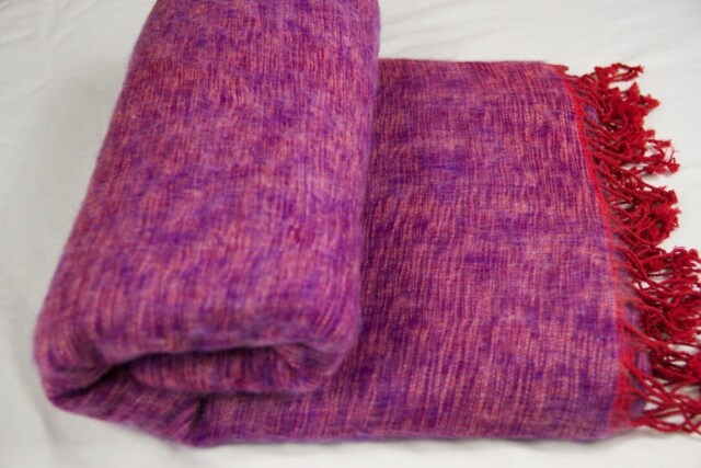 Handmade Yak Wool Blend Blanket Purple Oversized Scarf Shawl - image 1