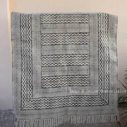 Large Block Printed Cotton Dhurrie Rug, Bohemian Decor - 4x6 Ft - thumbnail 4