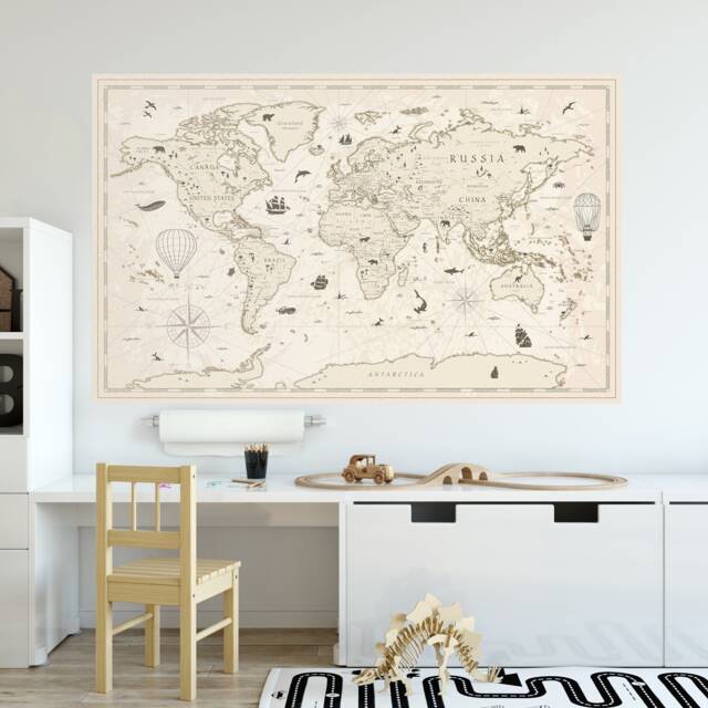 Vintage World Map Educational Wall Decal - image 1