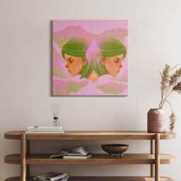 Abstract Woman Portrait Canvas, Picture Wall Hanging, Pink Art, Spirituality Canvas Painting - thumbnail 1